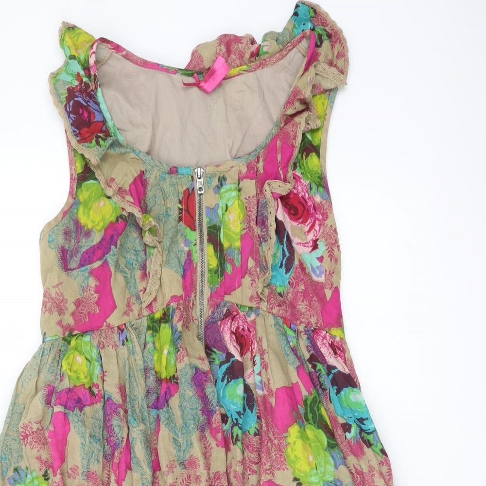 NEXT Womens Multicoloured Floral Cotton A-Line Size 10 Scoop Neck Zip