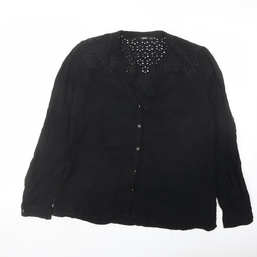 Oasis Womens Black Viscose Basic Button-Up Size 12 Round Neck