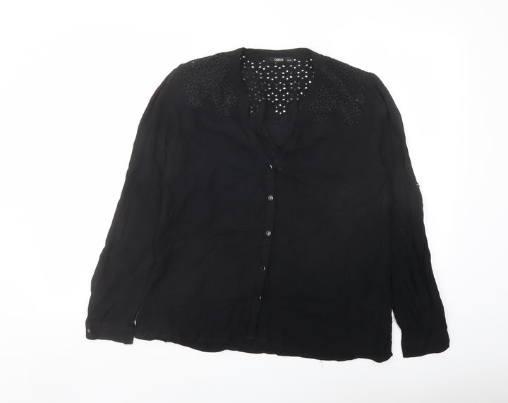 Oasis Womens Black Viscose Basic Button-Up Size 12 Round Neck
