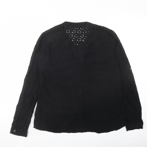 Oasis Womens Black Viscose Basic Button-Up Size 12 Round Neck