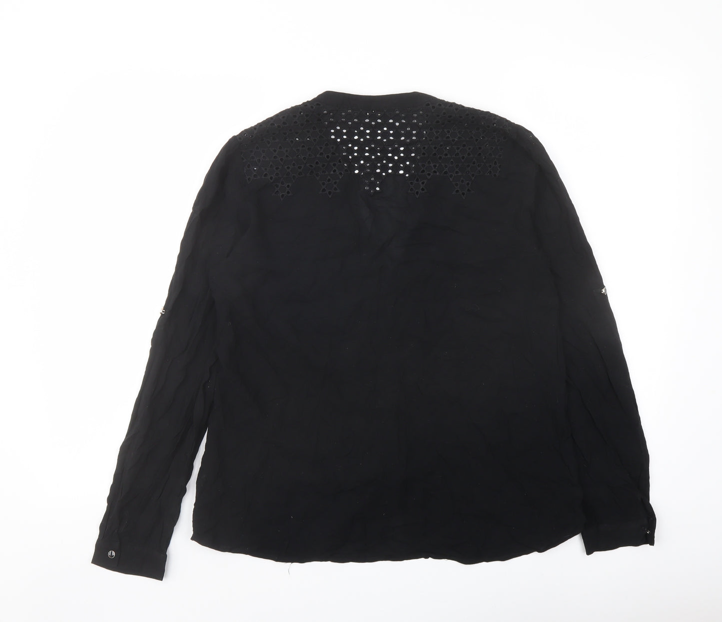 Oasis Womens Black Viscose Basic Button-Up Size 12 Round Neck