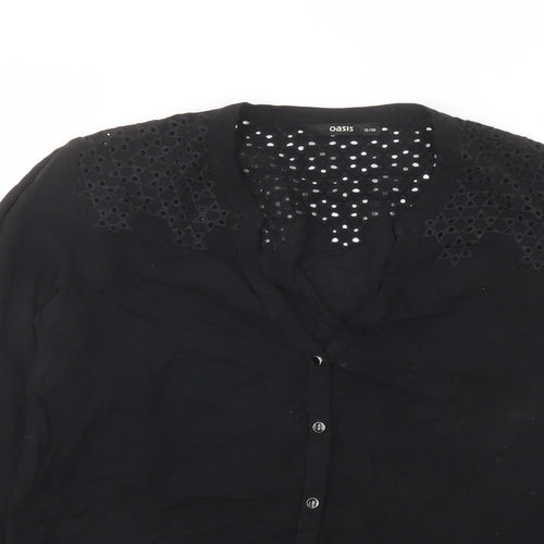 Oasis Womens Black Viscose Basic Button-Up Size 12 Round Neck