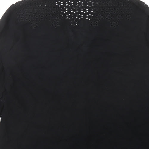 Oasis Womens Black Viscose Basic Button-Up Size 12 Round Neck