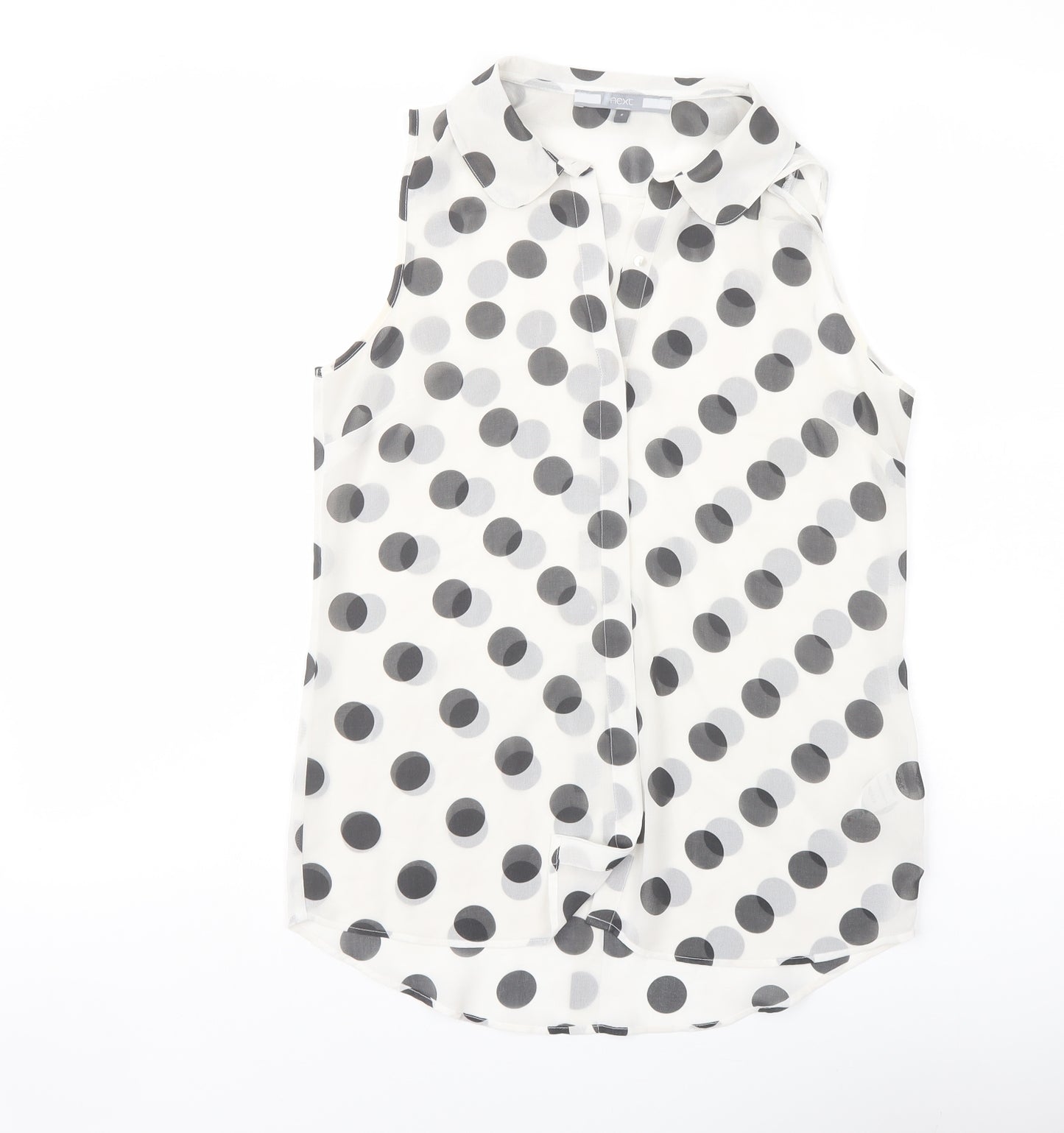 NEXT Womens White Polka Dot Polyester Basic Button-Up Size 8 Collared