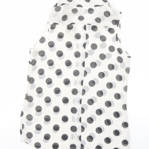 NEXT Womens White Polka Dot Polyester Basic Button-Up Size 8 Collared