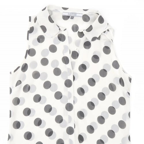 NEXT Womens White Polka Dot Polyester Basic Button-Up Size 8 Collared