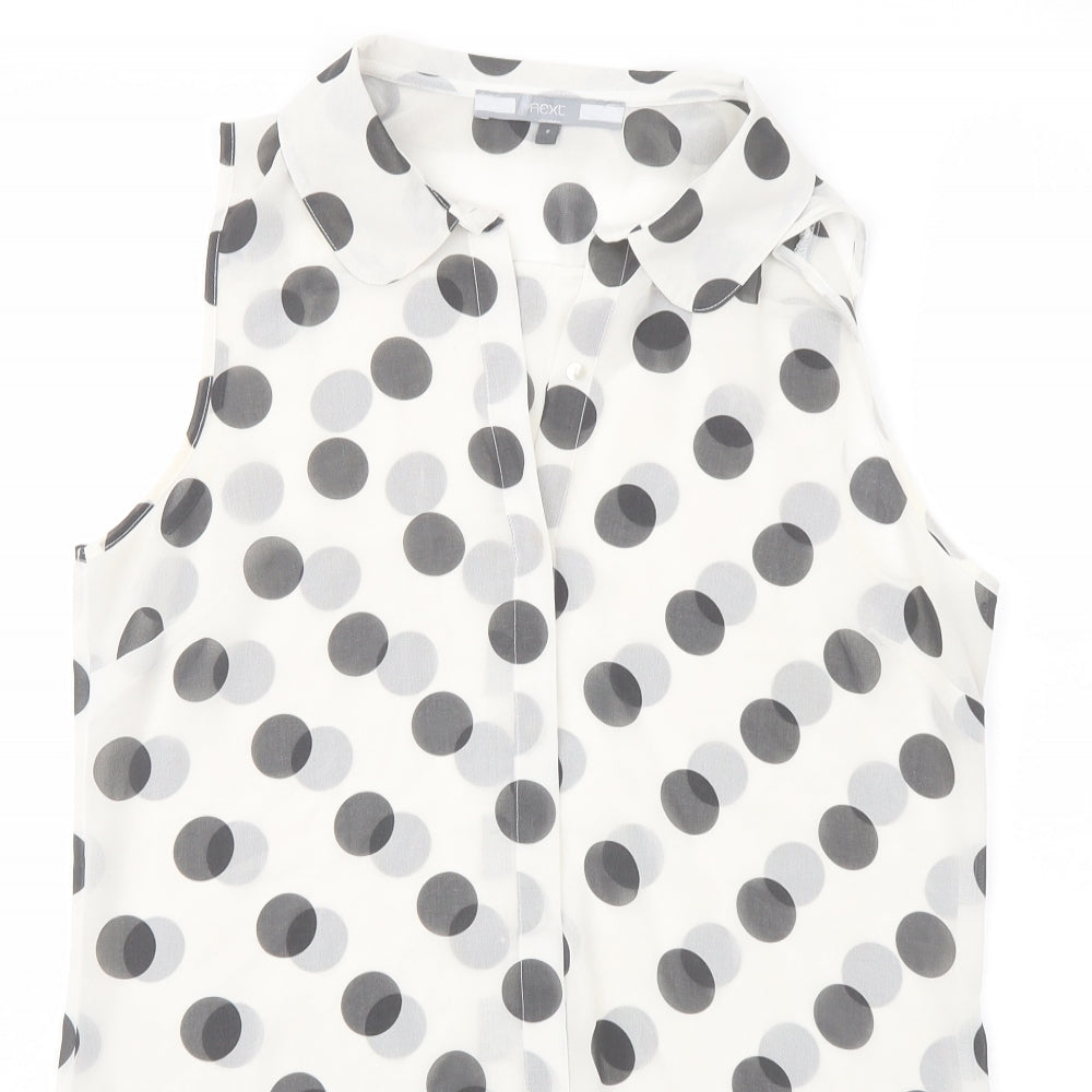 NEXT Womens White Polka Dot Polyester Basic Button-Up Size 8 Collared