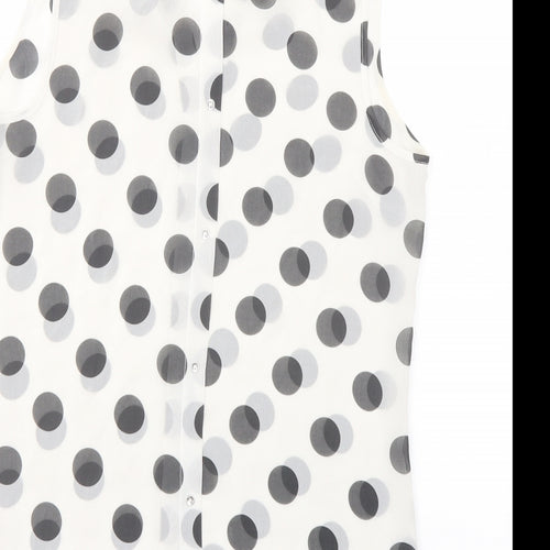 NEXT Womens White Polka Dot Polyester Basic Button-Up Size 8 Collared