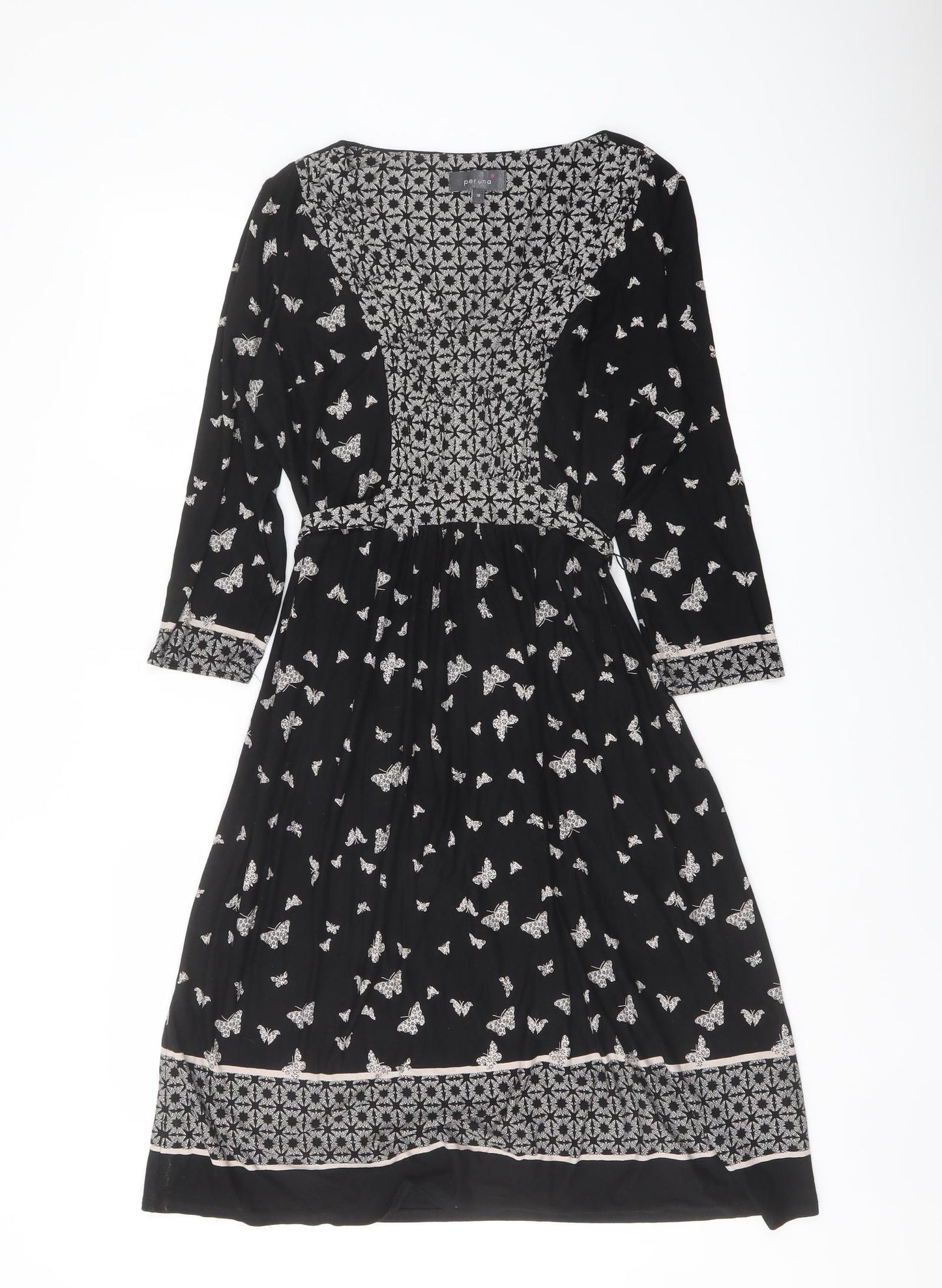 Per Una Womens Black Geometric Viscose Sheath Size 10 V-Neck Pullover - Butterfly