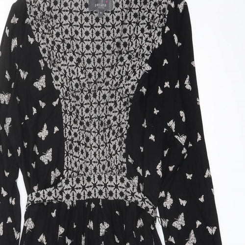 Per Una Womens Black Geometric Viscose Sheath Size 10 V-Neck Pullover - Butterfly