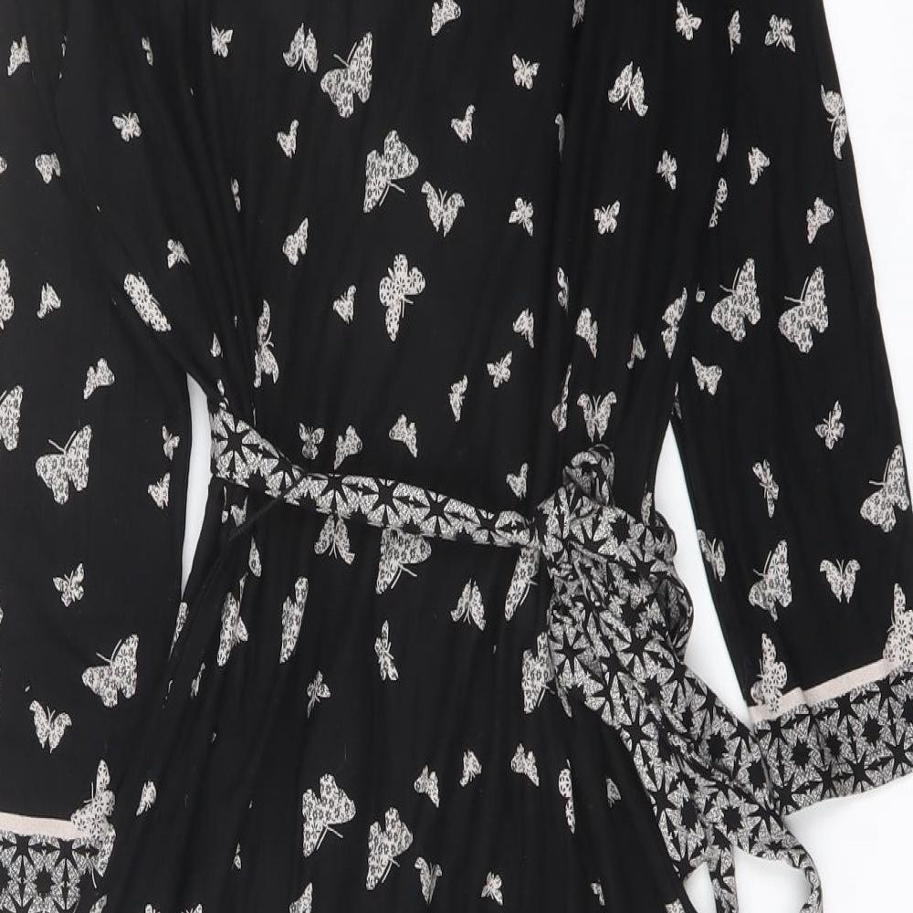 Per Una Womens Black Geometric Viscose Sheath Size 10 V-Neck Pullover - Butterfly