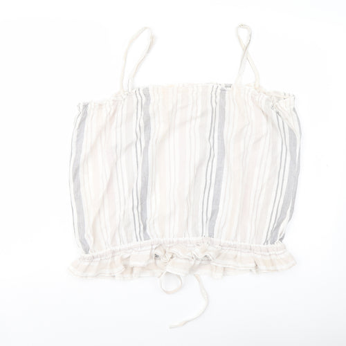 River Island Womens Beige Striped Cotton Basic T-Shirt Size 16 Square Neck