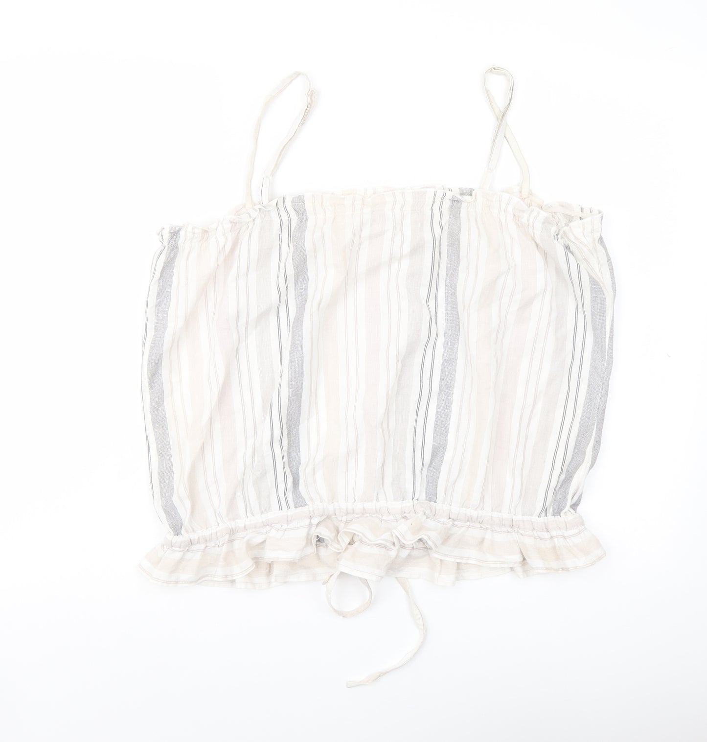 River Island Womens Beige Striped Cotton Basic T-Shirt Size 16 Square Neck
