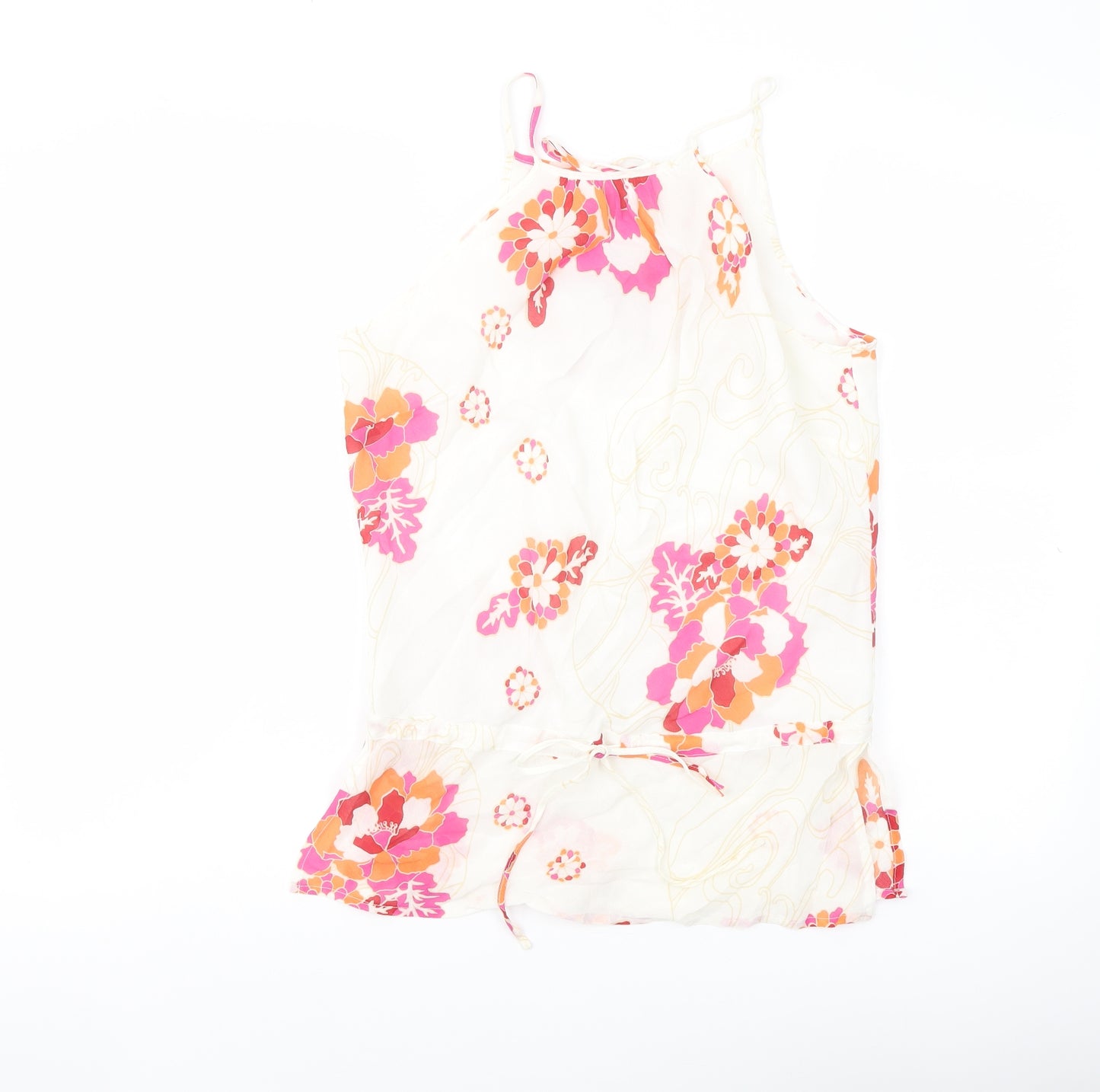 NEXT Womens White Floral Polyester Basic Blouse Size 12 Halter