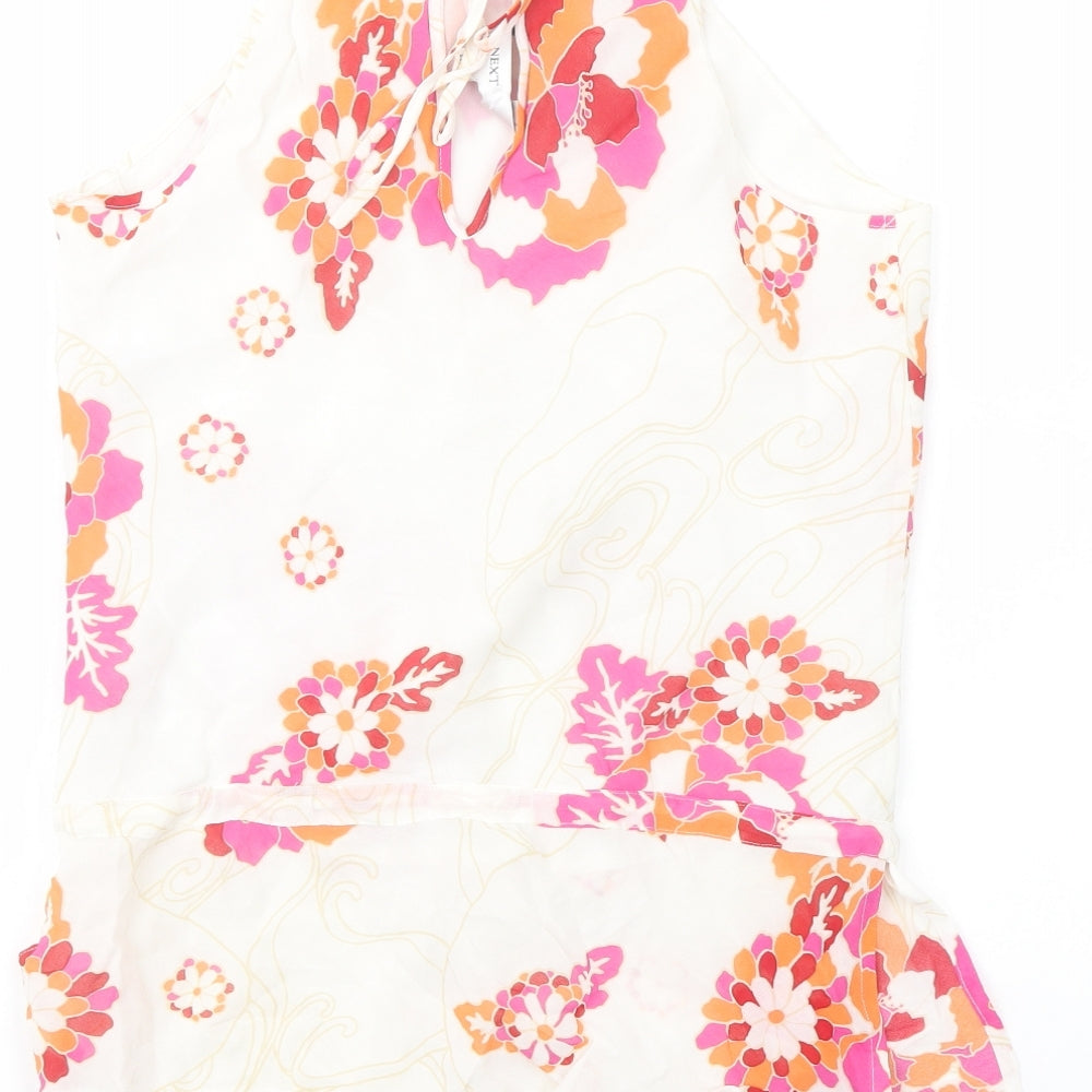 NEXT Womens White Floral Polyester Basic Blouse Size 12 Halter