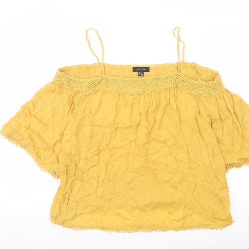 New Look Womens Yellow Viscose Basic Blouse Size 14 Square Neck