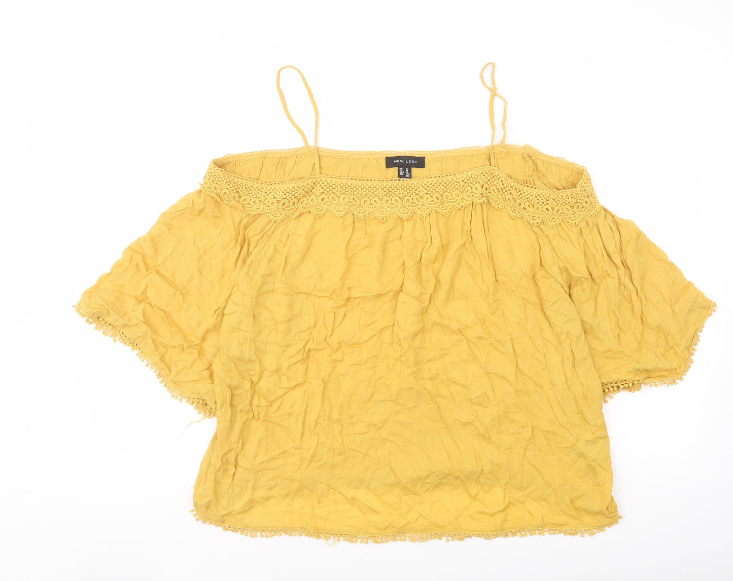 New Look Womens Yellow Viscose Basic Blouse Size 14 Square Neck