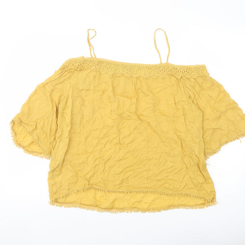 New Look Womens Yellow Viscose Basic Blouse Size 14 Square Neck
