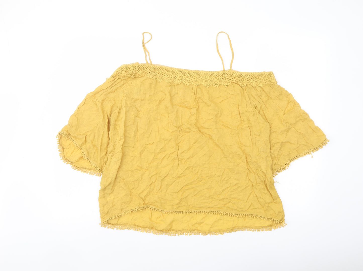 New Look Womens Yellow Viscose Basic Blouse Size 14 Square Neck