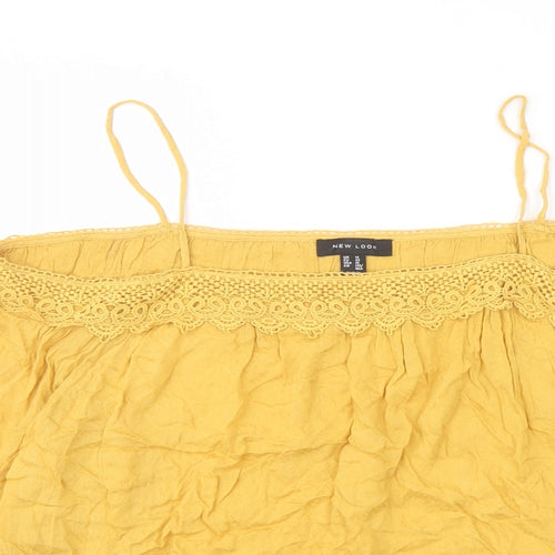 New Look Womens Yellow Viscose Basic Blouse Size 14 Square Neck