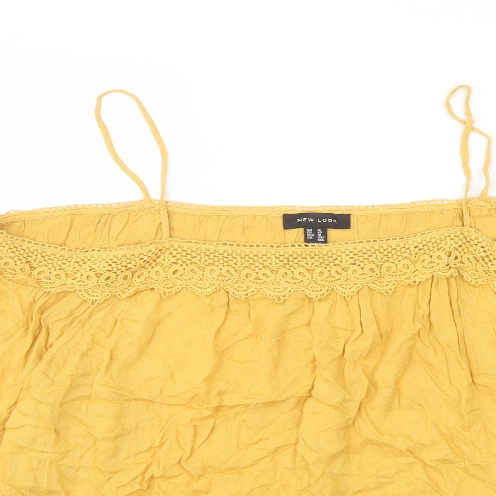 New Look Womens Yellow Viscose Basic Blouse Size 14 Square Neck