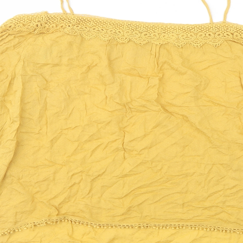 New Look Womens Yellow Viscose Basic Blouse Size 14 Square Neck