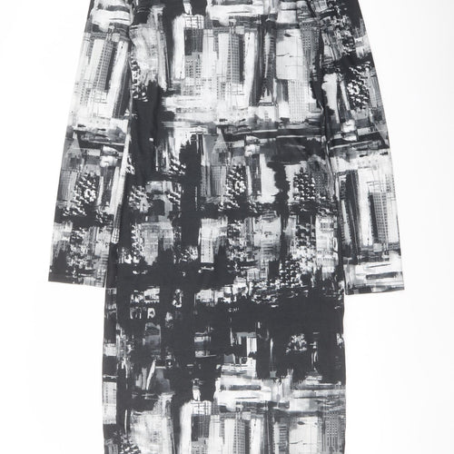 Topshop Womens Black Geometric Polyester Pencil Dress Size 12 Round Neck Pullover