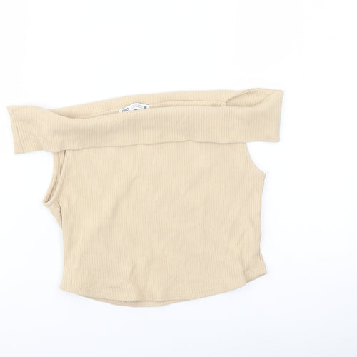 Zsara Womens Beige Polyester Cropped Blouse Size S Square Neck