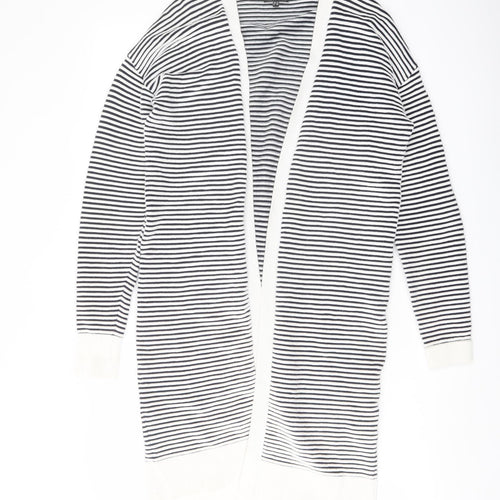 Warehouse Womens Blue Collared Striped Cotton Cardigan Jumper Size 10