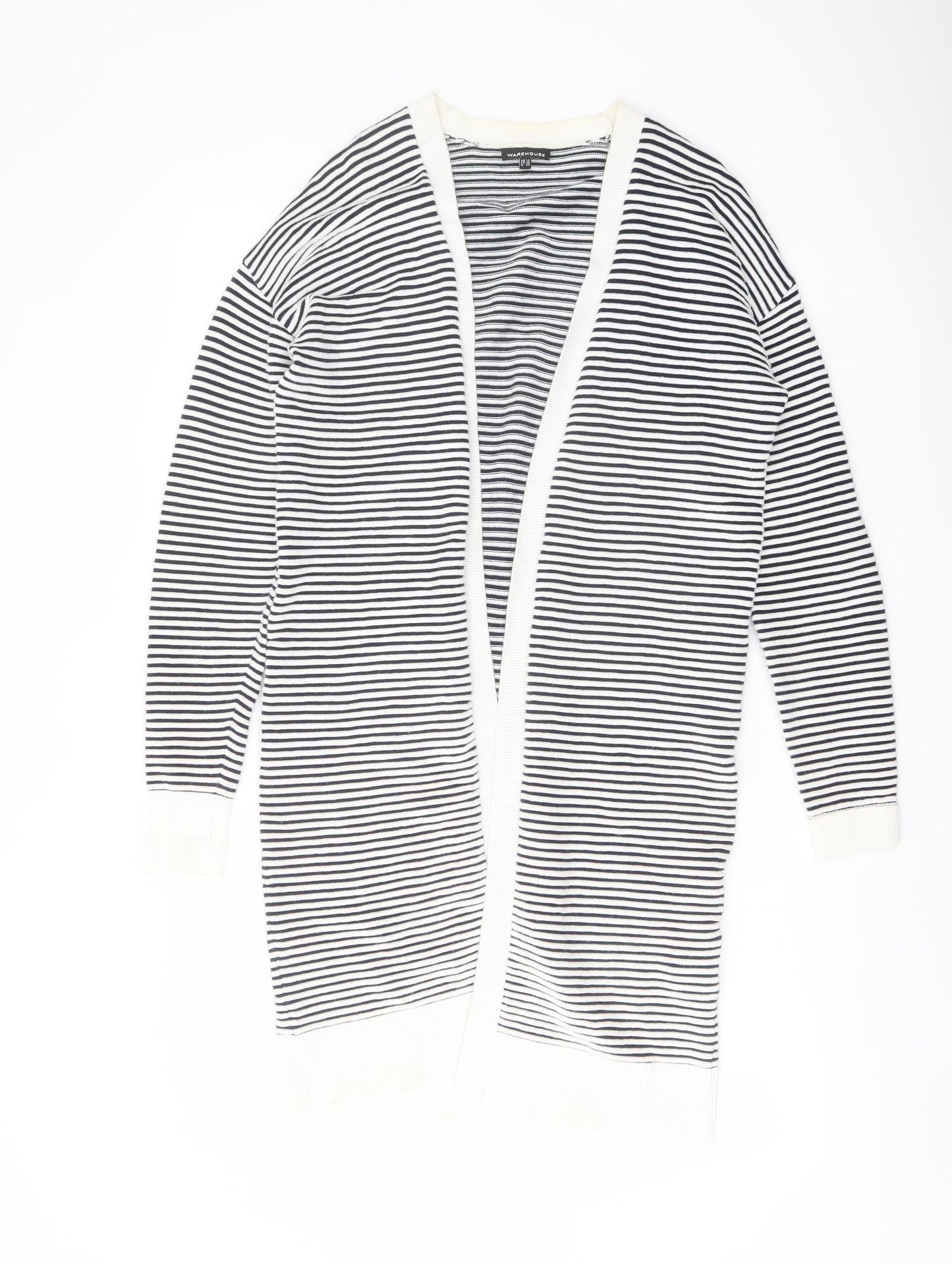 Warehouse Womens Blue Collared Striped Cotton Cardigan Jumper Size 10
