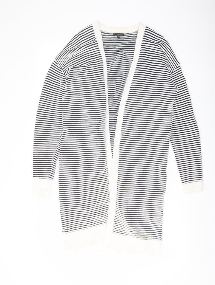 Warehouse Womens Blue Collared Striped Cotton Cardigan Jumper Size 10