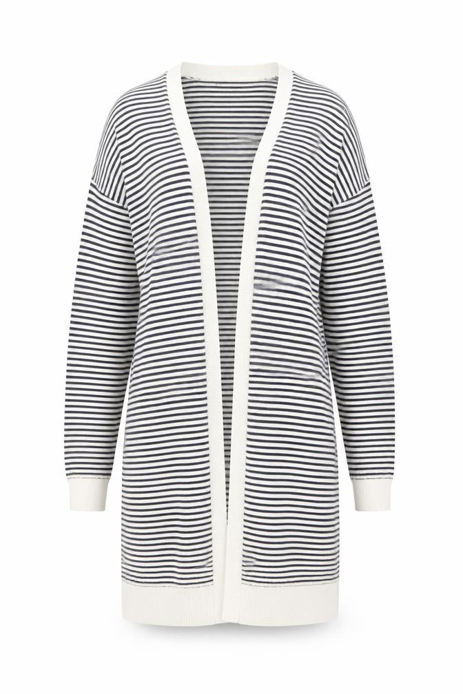 Warehouse Womens Blue Collared Striped Cotton Cardigan Jumper Size 10