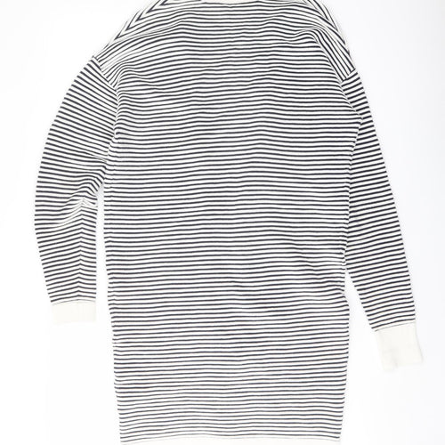 Warehouse Womens Blue Collared Striped Cotton Cardigan Jumper Size 10