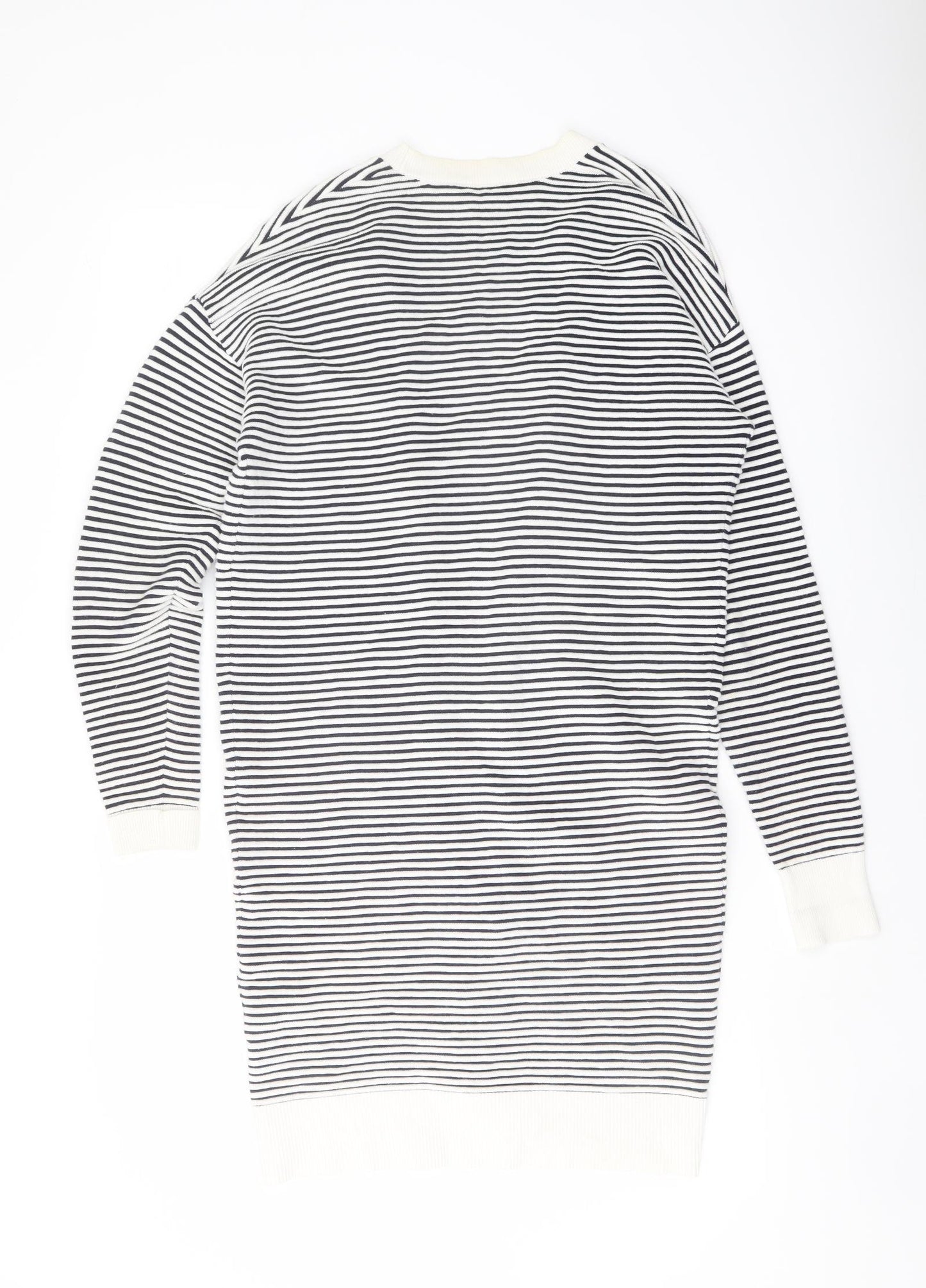 Warehouse Womens Blue Collared Striped Cotton Cardigan Jumper Size 10
