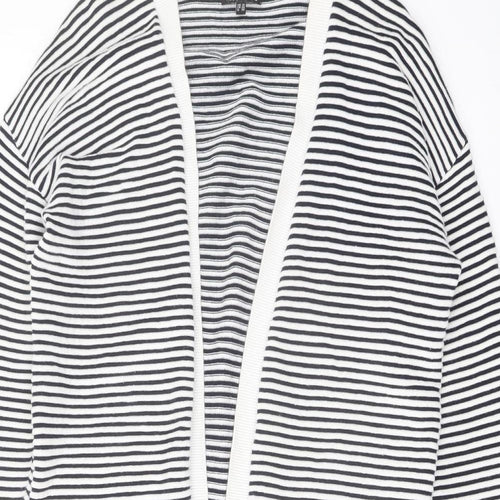 Warehouse Womens Blue Collared Striped Cotton Cardigan Jumper Size 10