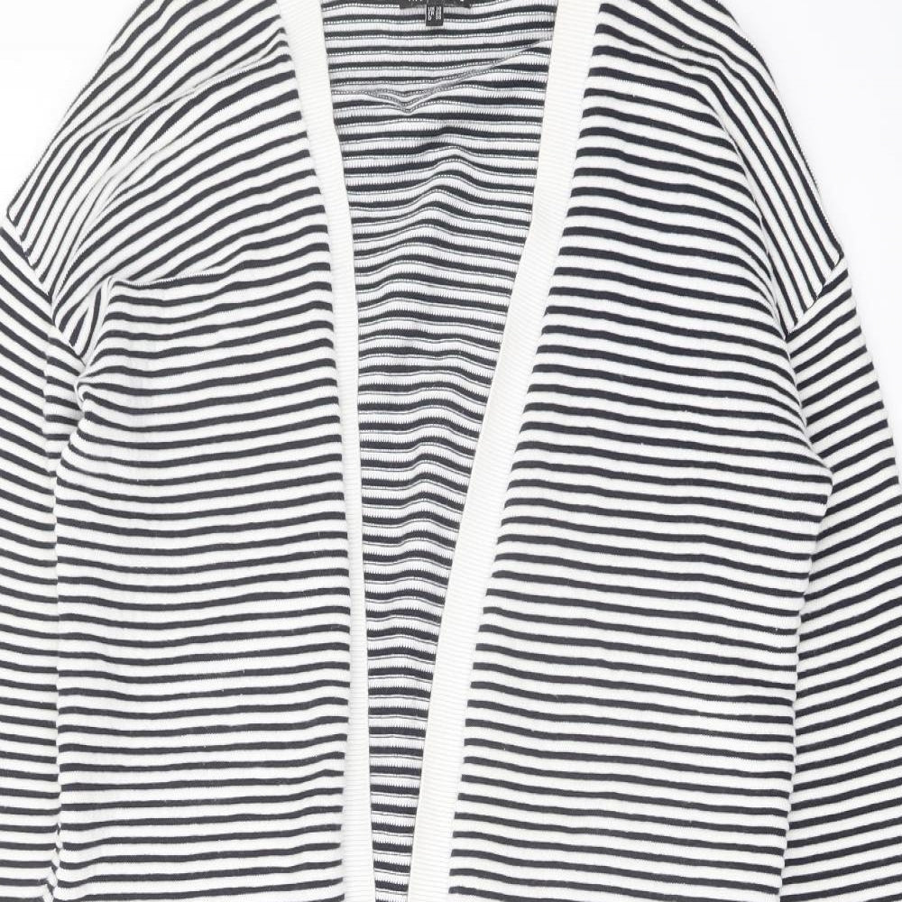 Warehouse Womens Blue Collared Striped Cotton Cardigan Jumper Size 10