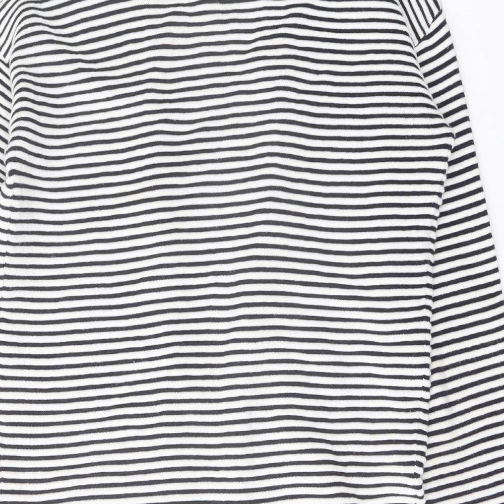 Warehouse Womens Blue Collared Striped Cotton Cardigan Jumper Size 10