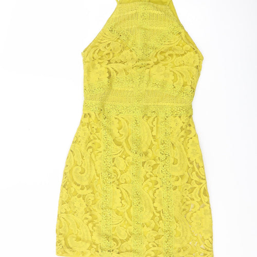 Topshop Womens Yellow Polyester Mini Size 4 Square Neck Zip