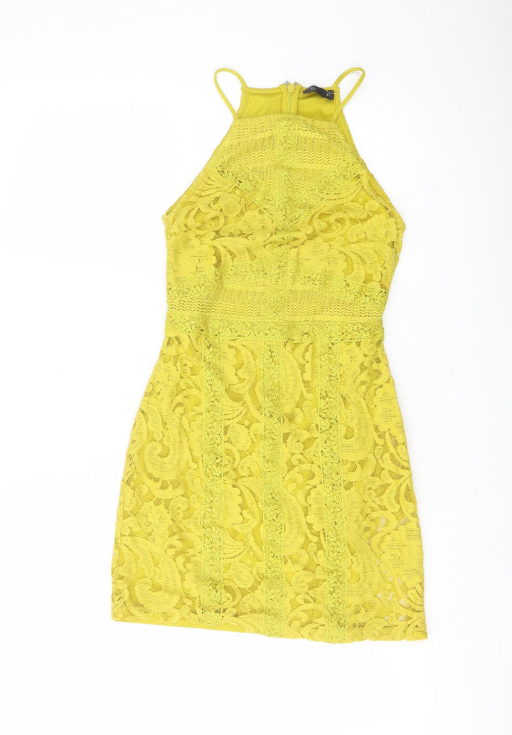 Topshop Womens Yellow Polyester Mini Size 4 Square Neck Zip