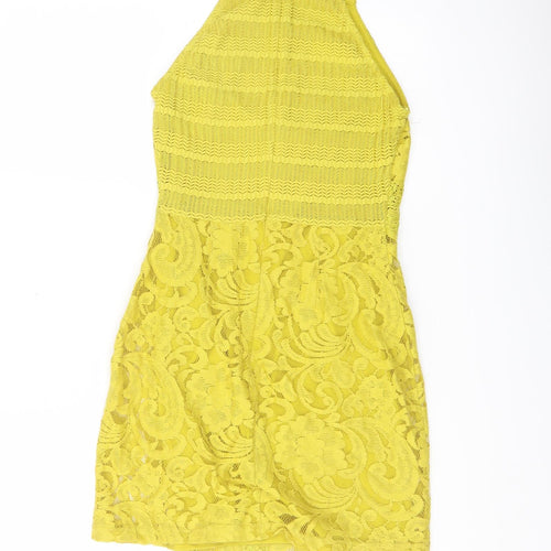 Topshop Womens Yellow Polyester Mini Size 4 Square Neck Zip