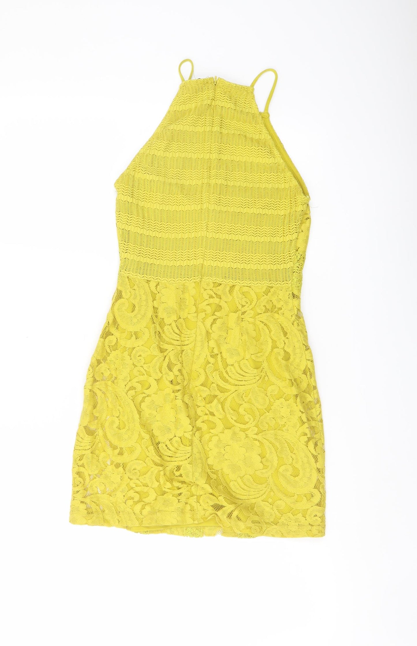 Topshop Womens Yellow Polyester Mini Size 4 Square Neck Zip