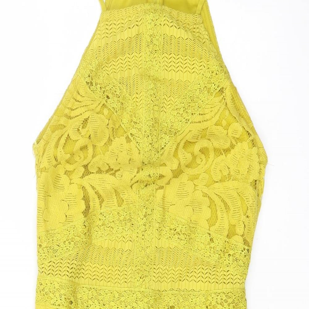 Topshop Womens Yellow Polyester Mini Size 4 Square Neck Zip