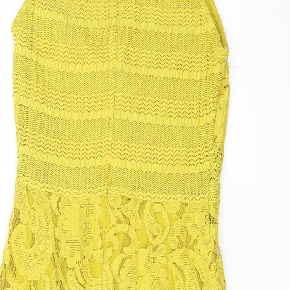 Topshop Womens Yellow Polyester Mini Size 4 Square Neck Zip