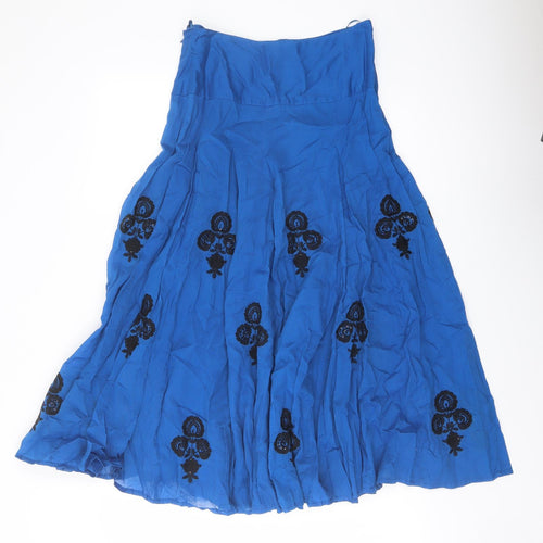 Monsoon Womens Blue Cotton Flare Skirt Size 10 Zip