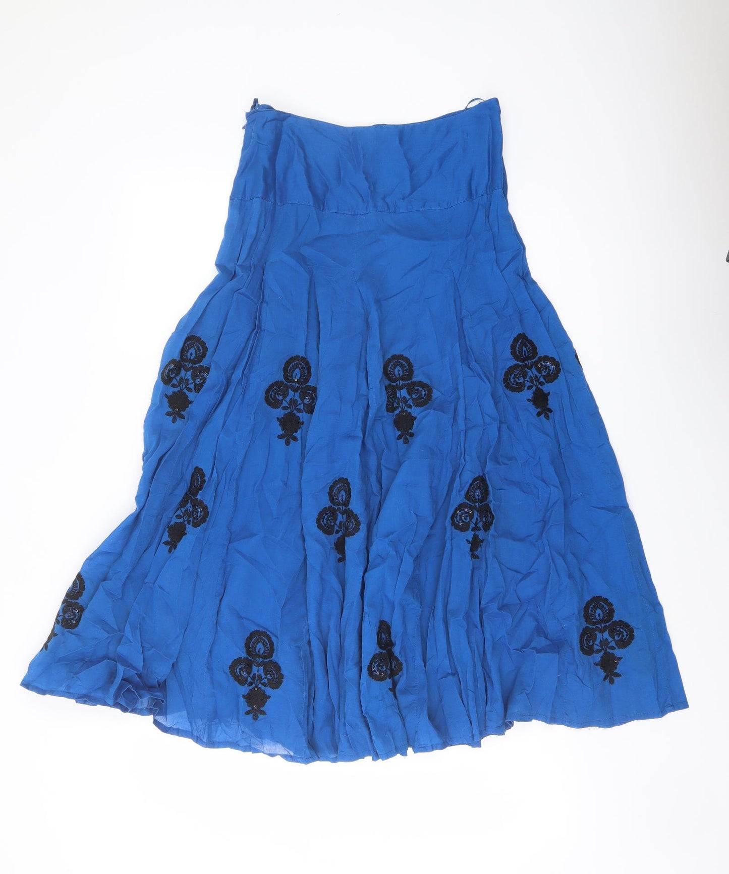 Monsoon Womens Blue Cotton Flare Skirt Size 10 Zip