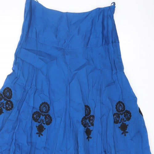 Monsoon Womens Blue Cotton Flare Skirt Size 10 Zip