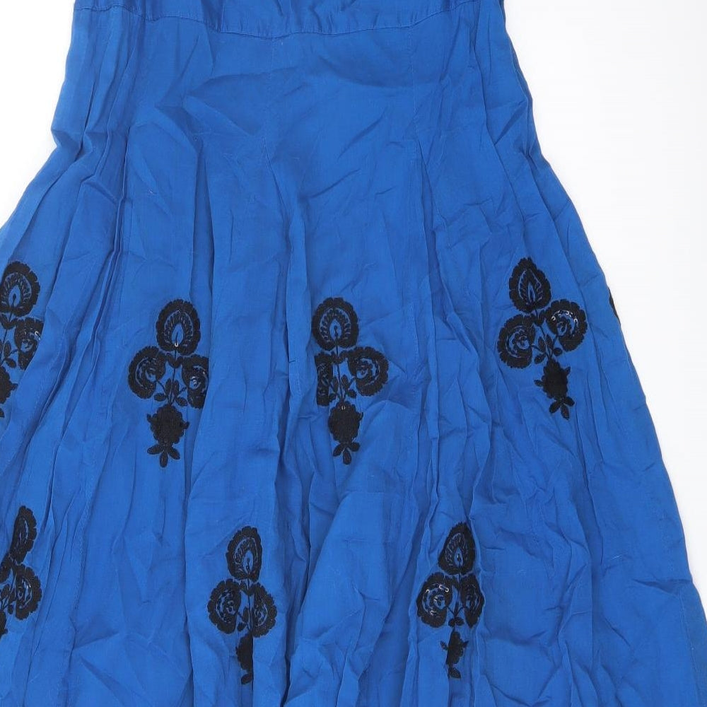 Monsoon Womens Blue Cotton Flare Skirt Size 10 Zip