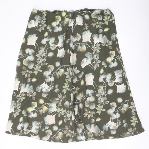 Classic Womens Green Floral Polyester Flare Skirt Size 18