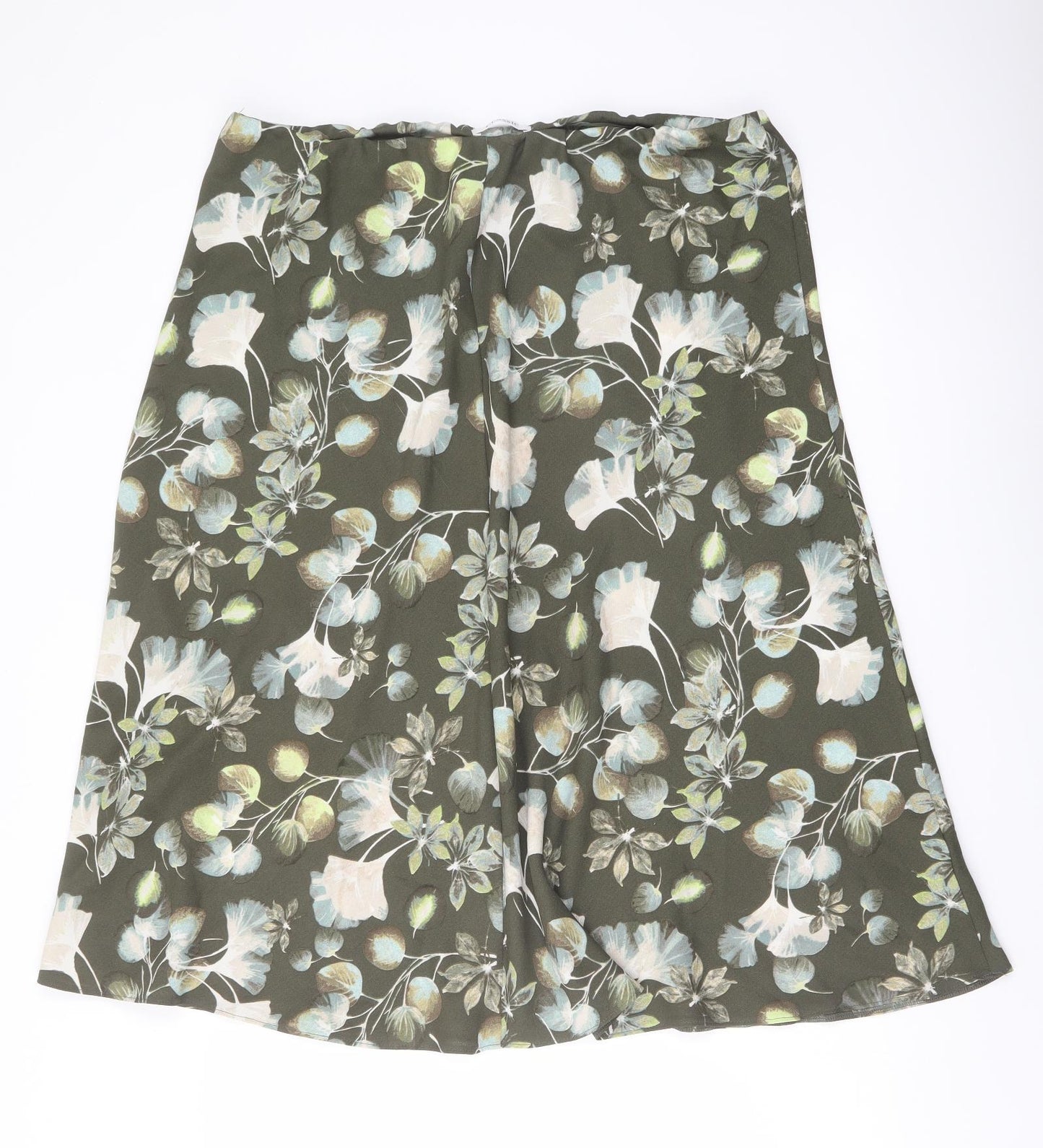 Classic Womens Green Floral Polyester Flare Skirt Size 18