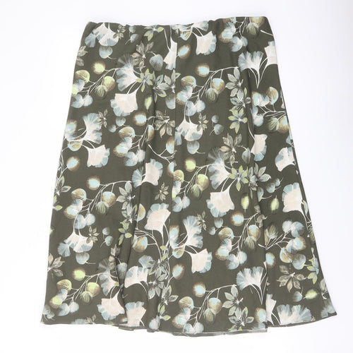 Classic Womens Green Floral Polyester Flare Skirt Size 18